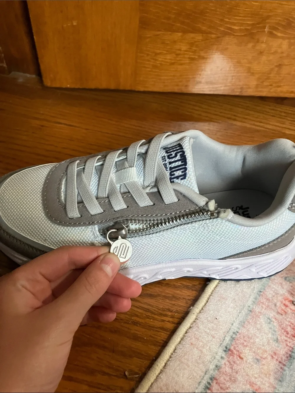 Justice Girls White and Gray Sparkle Runner Sneakers with Side Zip